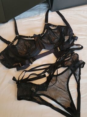 Adjustable Sheer Black Strappy Bra & Panty Set